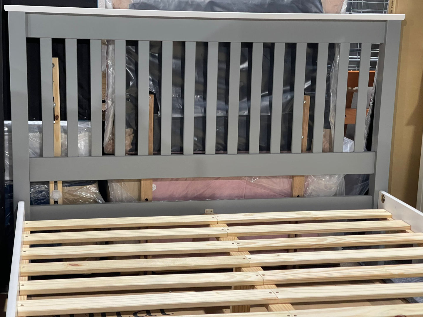 Assembled Aspley Double Wooden Bed Frame - Grey & White